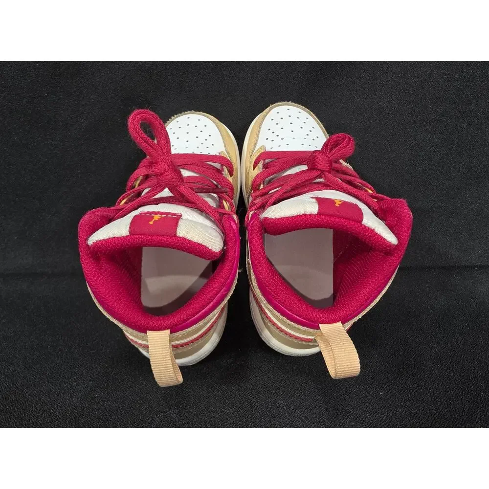 Nike Air Jordan 1 Mid TD Leather Light Curry Cardinal Red Toddler 8C